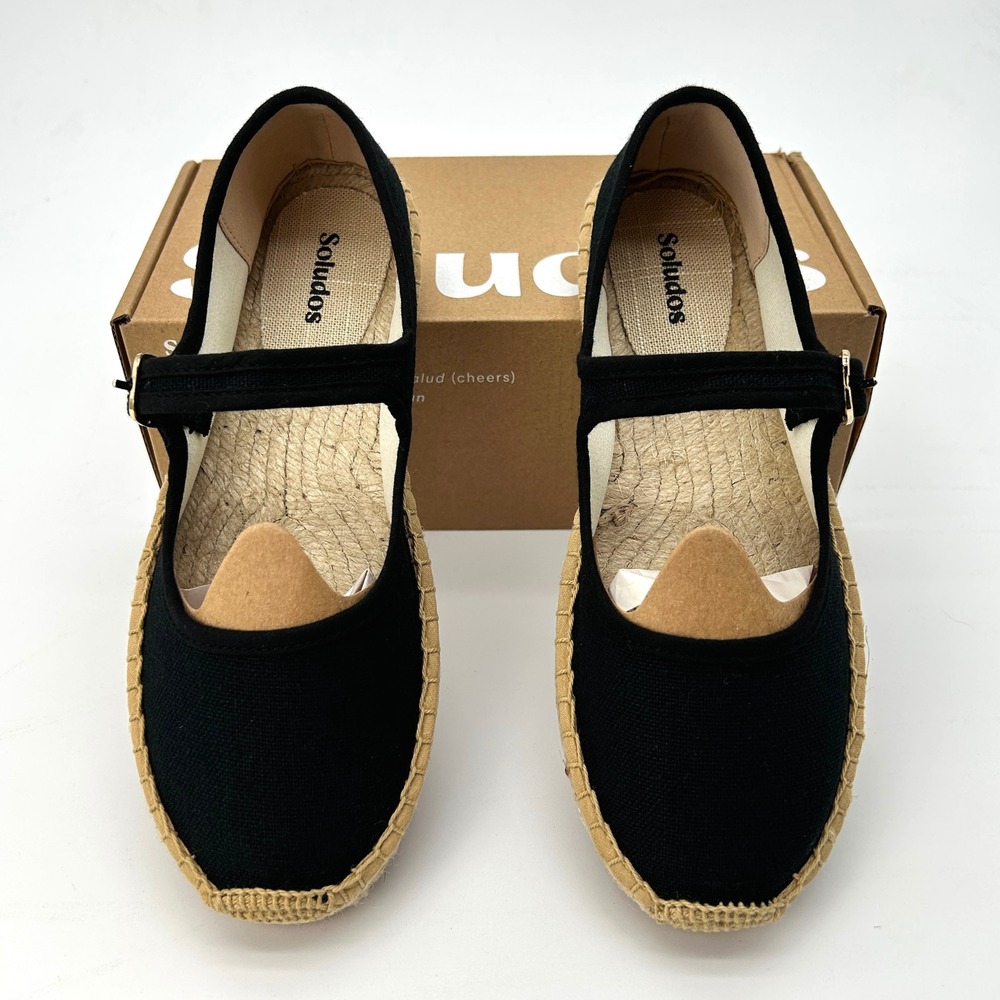 Soludos Mary Jane Espadrilles Womens Size 7-7.5‎ Black Organic Cotton Flats NEW - Picture 3 of 8
